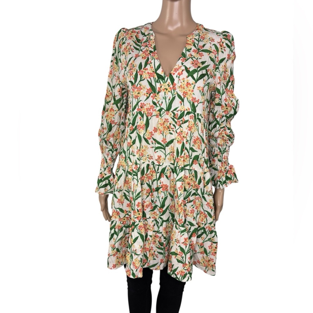 Tickernut Pomander Place Floral V-Neck Ruffle Tiered Dress